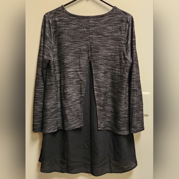 Pink Blush Marled Gray and Black Chiffon Flowy Tunic Top Size L - Picture 2 of 6